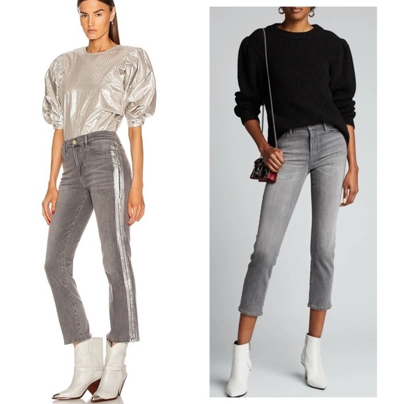 Frame Denim Le High Straight Metallic Silver Foil Tux Jeans Grey Size 25 NEW